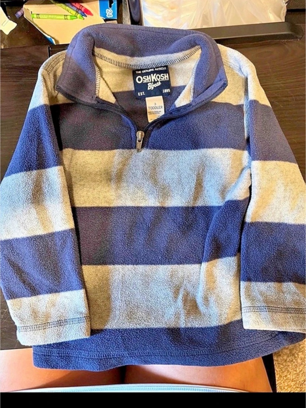 OshKosh B'gosh Toddler Quarter-Zip Microfleece Pullover Blue & White 24M
